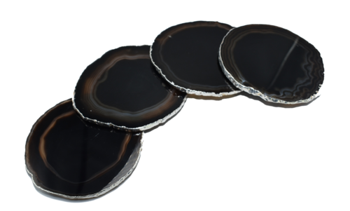 Agate Coasters with Silver Trim, Set of 4